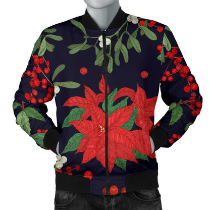 Poinsettia Pattern Print Design POT02 Men Bomber Jacket