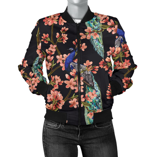 Peacock Pattern Print Design A01 Women's Bomber Jacket