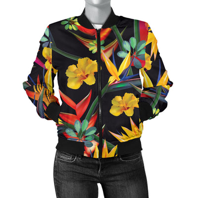 Bird Of Paradise Pattern Print Design BOP016 Women Bomber Jacket