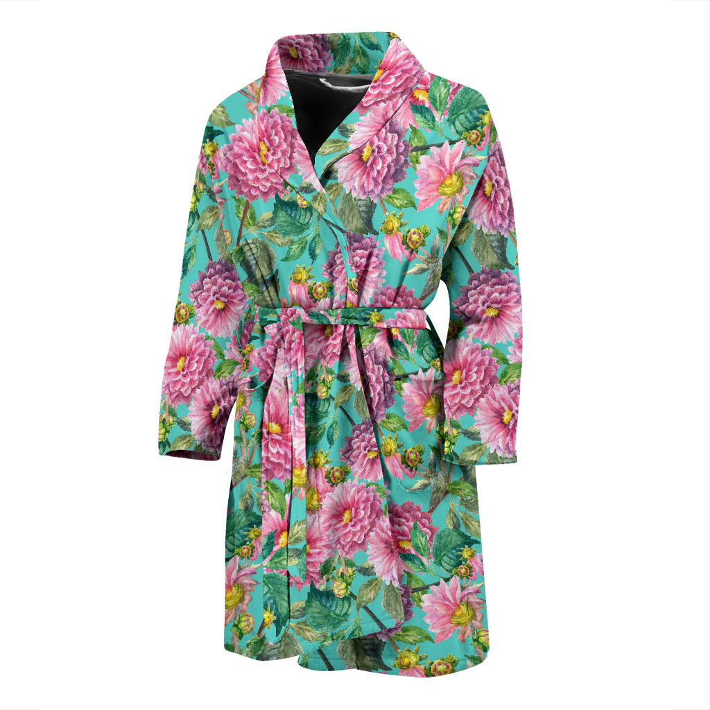 Dahlia Pattern Print Design DH07 Men Bathrobe