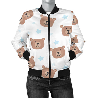 Bear Pattern Print Design BE02 Women Bomber Jacket