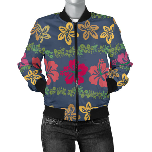 Hawaiian Themed Pattern Print Design H018 Women Bomber Jacket