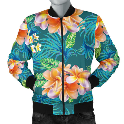 Plumeria Tropical Flower Design Print Men Bomber Jacket