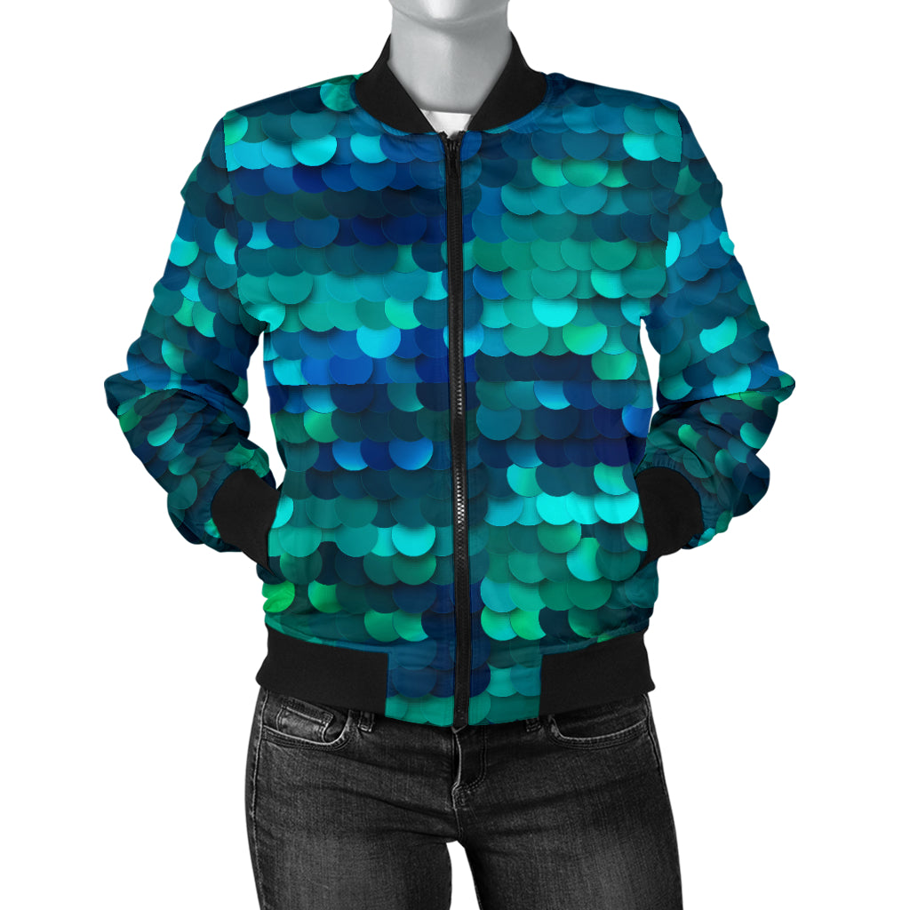 Mermaid Scales Pattern Print Design 06 Women's Bomber Jacket