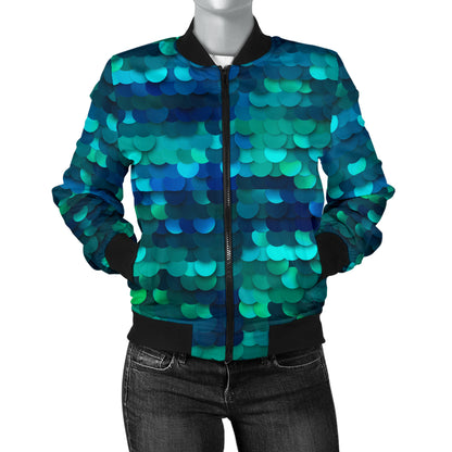 Mermaid Scales Pattern Print Design 06 Women's Bomber Jacket