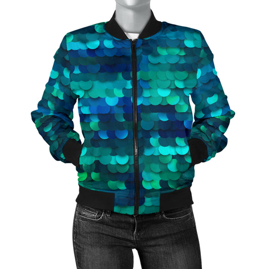 Mermaid Scales Pattern Print Design 06 Women's Bomber Jacket
