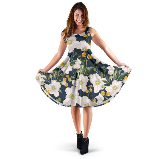 Anemone Pattern Print Design AM04 Midi Dress