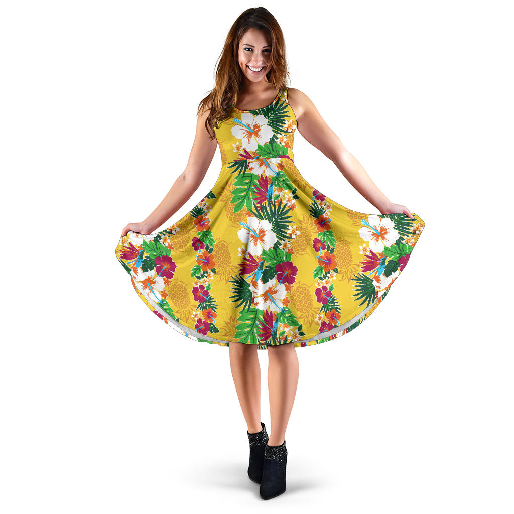 Hawaiian Themed Pattern Print Design H09 Midi Dress