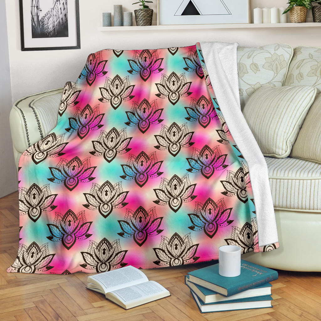 lotus Boho Pattern Print Design LO02 Fleece Blanket