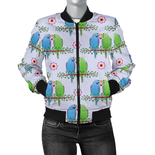 Budgerigar Pattern Print Design 05 Women's Bomber Jacket