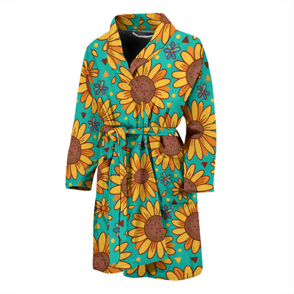 Sunflower Pattern Print Design SF013 Men Bathrobe