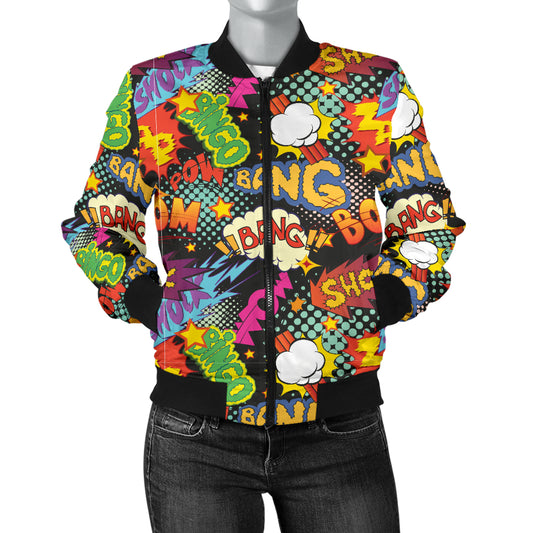 Comic Book Pattern Print Design 01 Women's Bomber Jacket