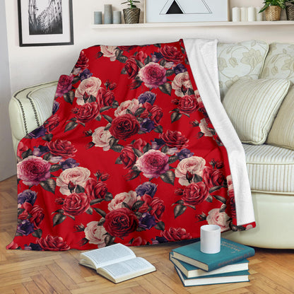 Rose Red Pattern Print Design RO07 Fleece Blanket