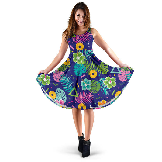 Hawaiian Themed Pattern Print Design H014 Midi Dress