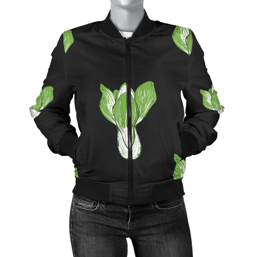 Kale Pattern Print Design 02 Women's Bomber Jacket