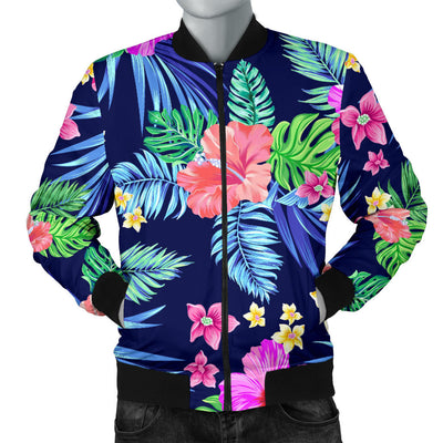 Neon Hibiscus Pattern Print Design HB016 Men Bomber Jacket