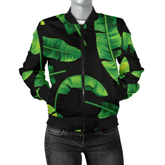 Banana Leaf Pattern Print Design BL02 Women Bomber Jacket