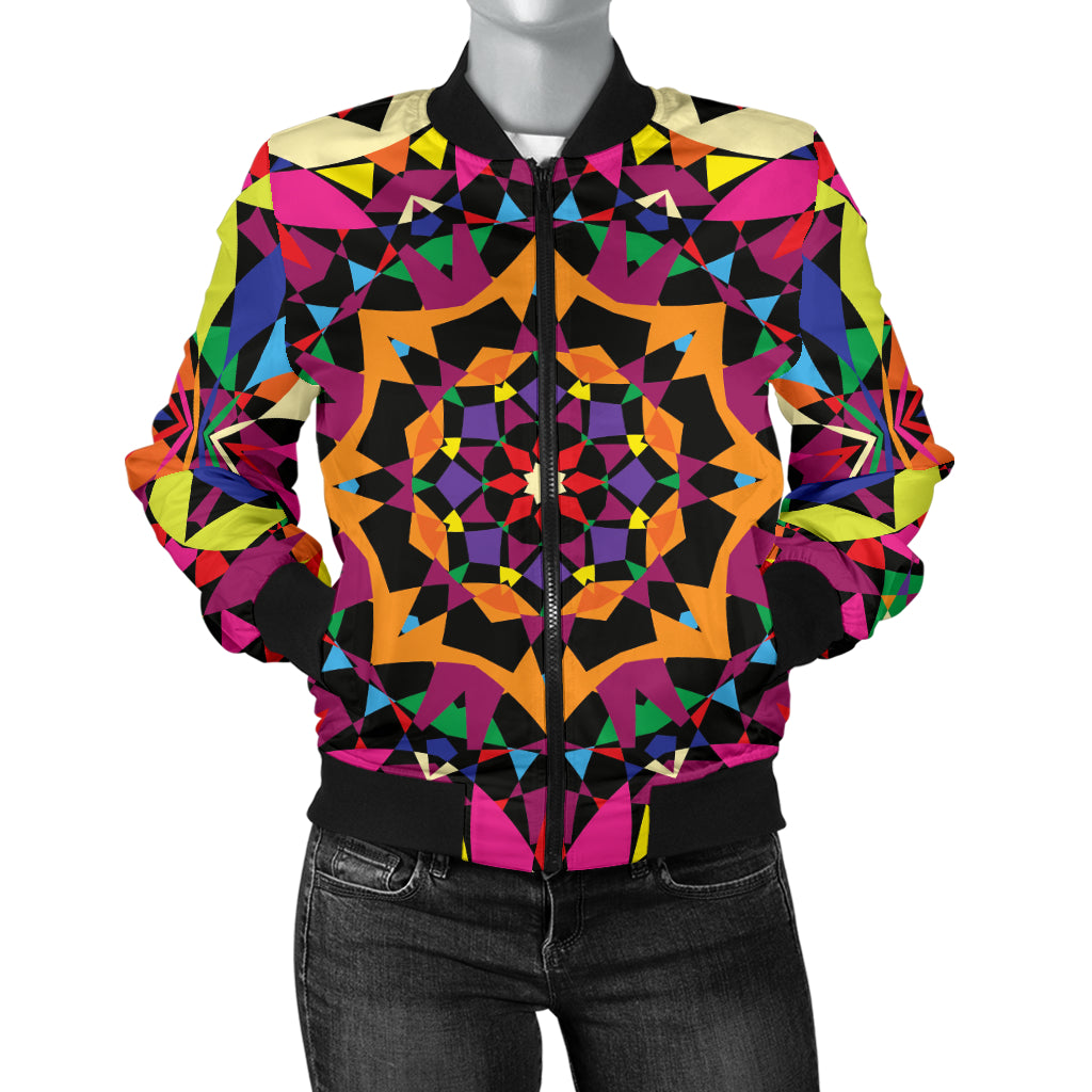 Kaleidoscope Pattern Print Design 02 Women's Bomber Jacket