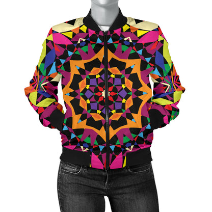 Kaleidoscope Pattern Print Design 02 Women's Bomber Jacket