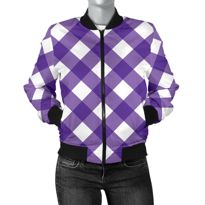 Gingham Purple Pattern Print Design 03 Women's Bomber Jacket