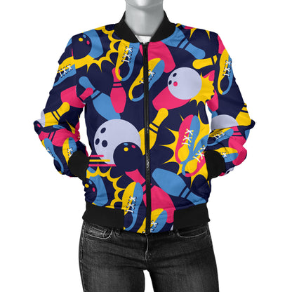 Bowling Pattern Print Design 02 Women's Bomber Jacket
