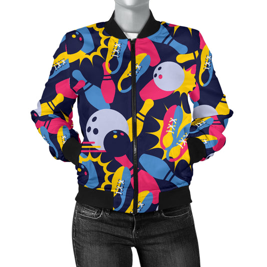 Bowling Pattern Print Design 02 Women's Bomber Jacket