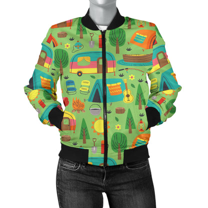 Camping Camper Pattern Print Design 04 Women's Bomber Jacket