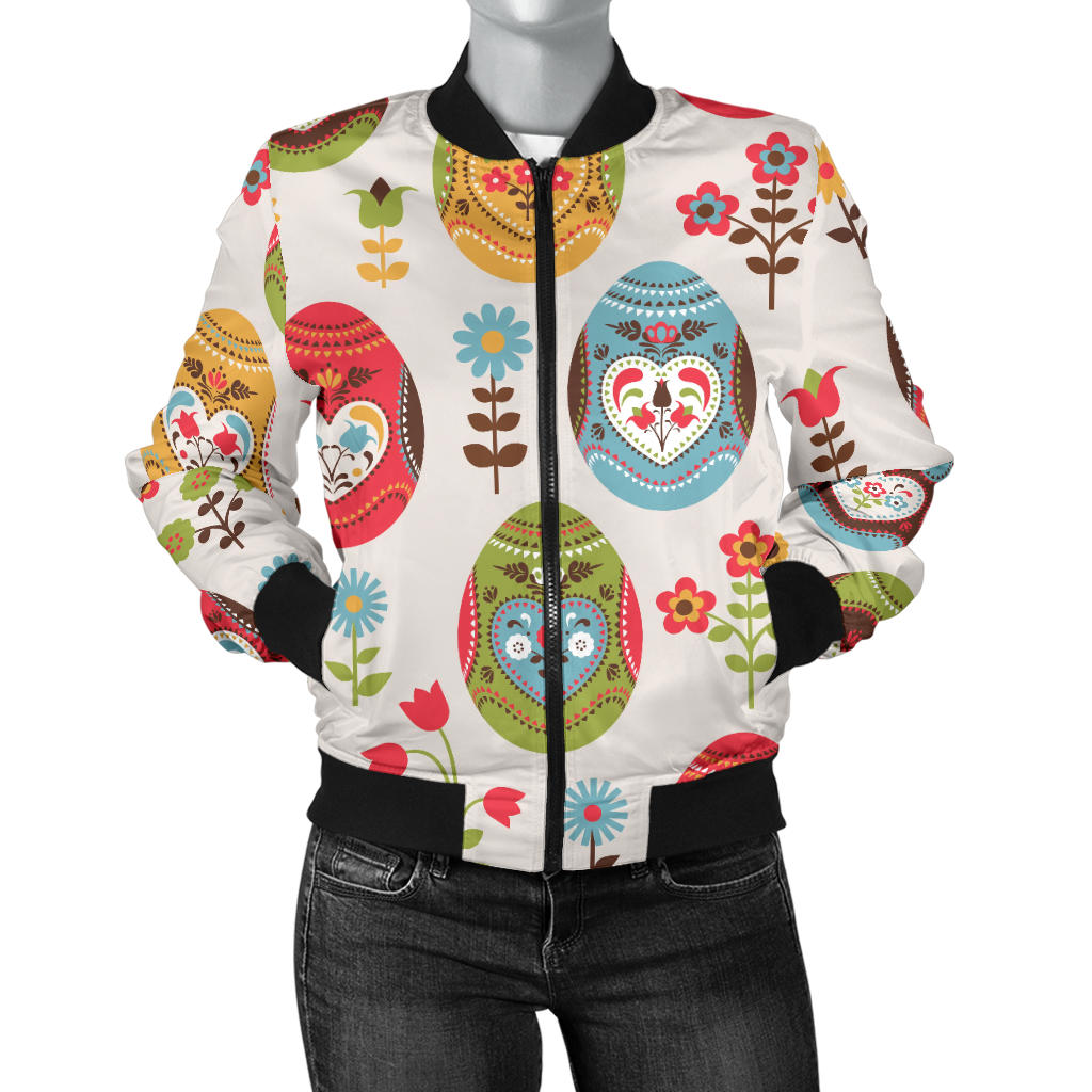 Easter Eggs Pattern Print Design RB011 Women Bomber Jacket