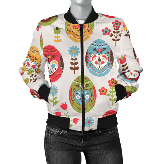 Easter Eggs Pattern Print Design RB011 Women Bomber Jacket
