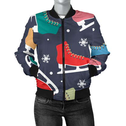 Ice Skate Pattern Print Design 04 Women's Bomber Jacket