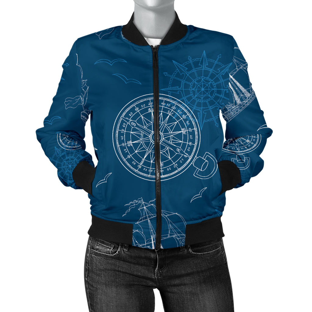 Nautical Pattern Print Design A04 Women's Bomber Jacket
