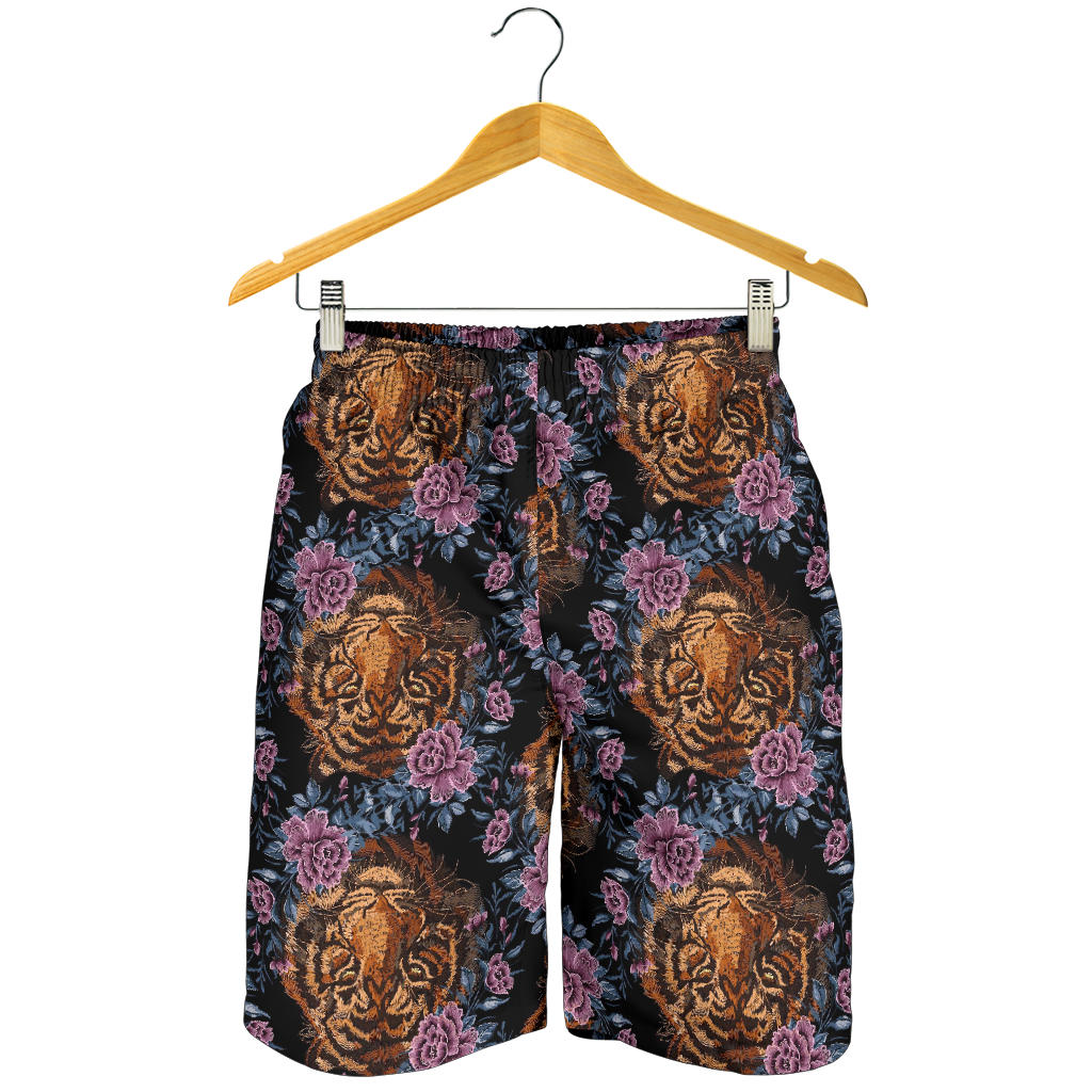 Tiger Head Floral Mens Shorts