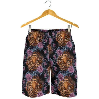 Tiger Head Floral Mens Shorts