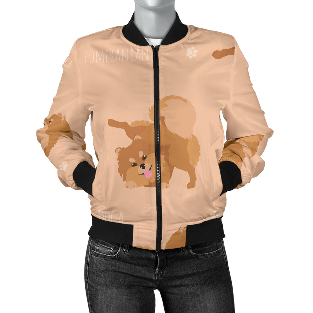 Pomeranians Pattern Print Design A06 Women's Bomber Jacket