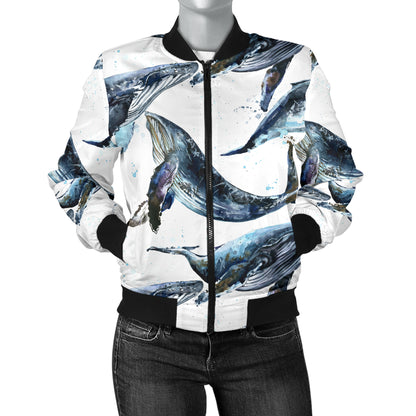Blue Whale Pattern Print Design 03 Women's Bomber Jacket