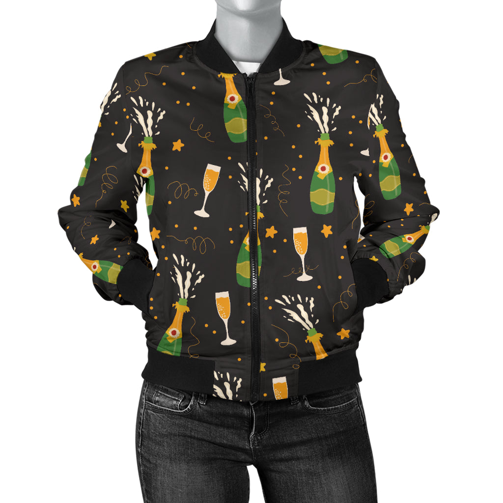 Champagne Pattern Print Design 04 Women's Bomber Jacket