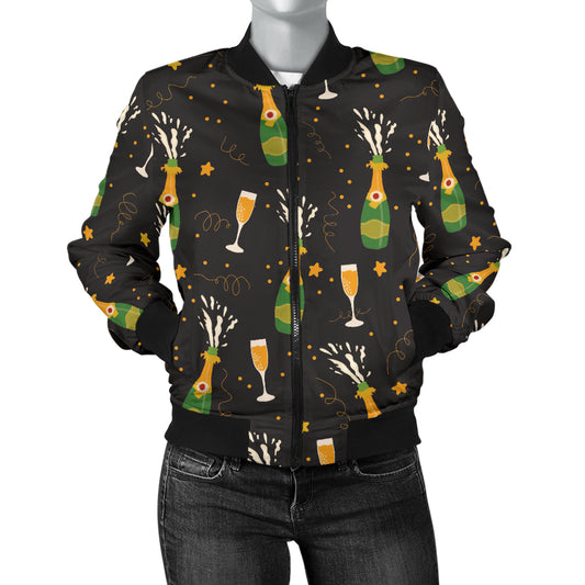 Champagne Pattern Print Design 04 Women's Bomber Jacket