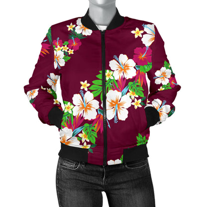 Hawaiian Themed Pattern Print Design H06 Women Bomber Jacket