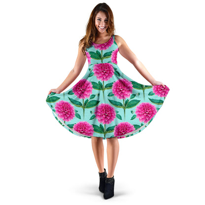 Dahlia Pattern Print Design DH08 Midi Dress