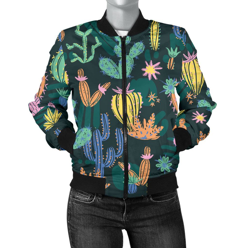 Cactus Pattern Print Design 05 Women's Bomber Jacket