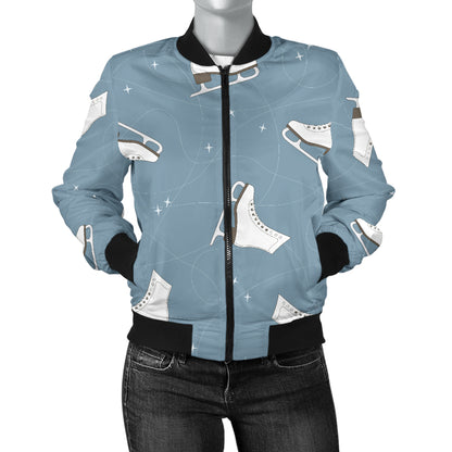 Ice Skate Pattern Print Design 02 Women's Bomber Jacket