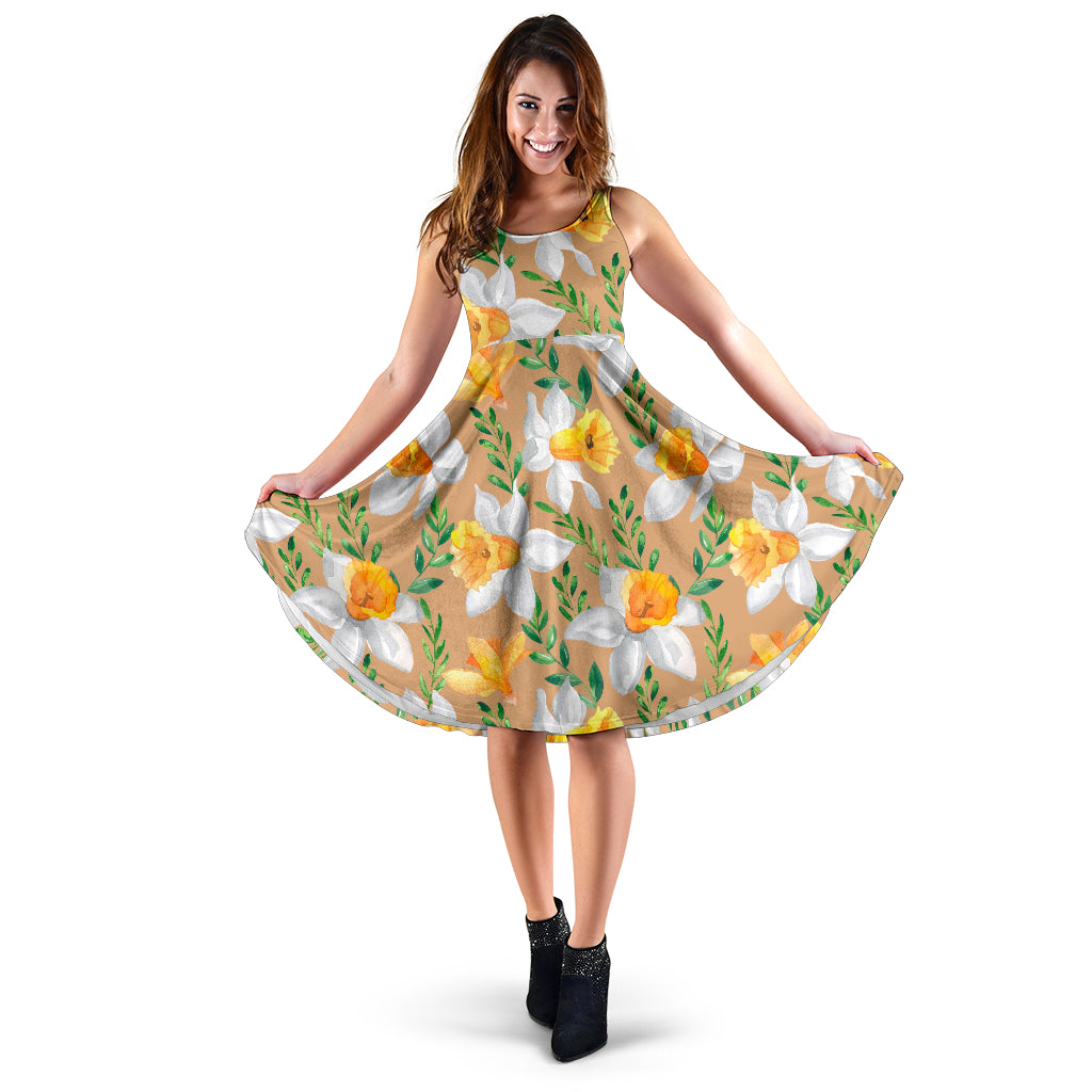 Daffodils Pattern Print Design DF04 Midi Dress