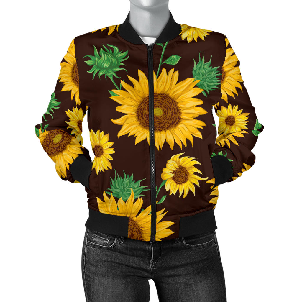 Sunflower Pattern Print Design SF01 Women Bomber Jacket