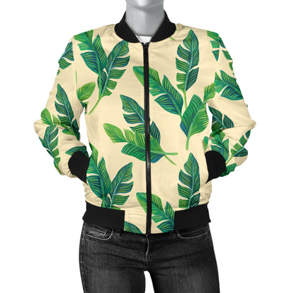 Banana Leaf Pattern Print Design 01 Women's Bomber Jacket