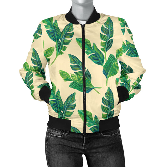 Banana Leaf Pattern Print Design 01 Women's Bomber Jacket