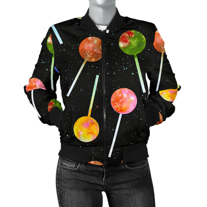 Lollipop Pattern Print Design LL04 Women Bomber Jacket