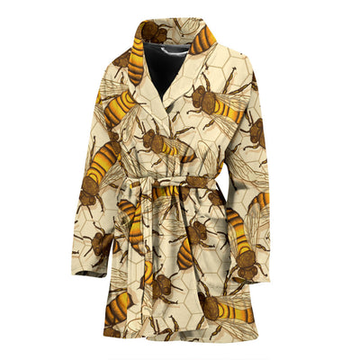 Bee Pattern Print Design BEE05 Women Bathrobe