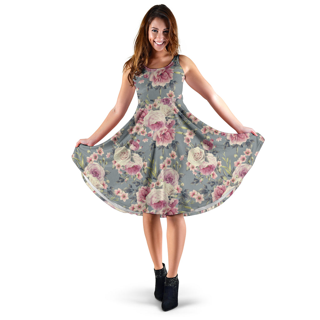 Peony Pattern Print Design PE05 Midi Dress