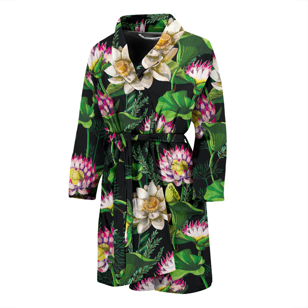 Water Lily Pattern Print Design WL010 Men Bathrobe