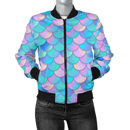 Mermaid Scales Pastel Pattern Print Design 07 Women's Bomber Jacket